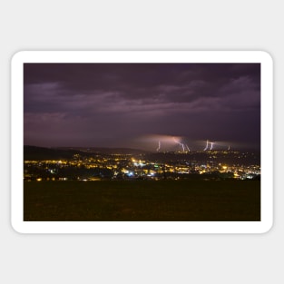 Lightning Storm at night over looking the Aire Valley from Bradford Sticker